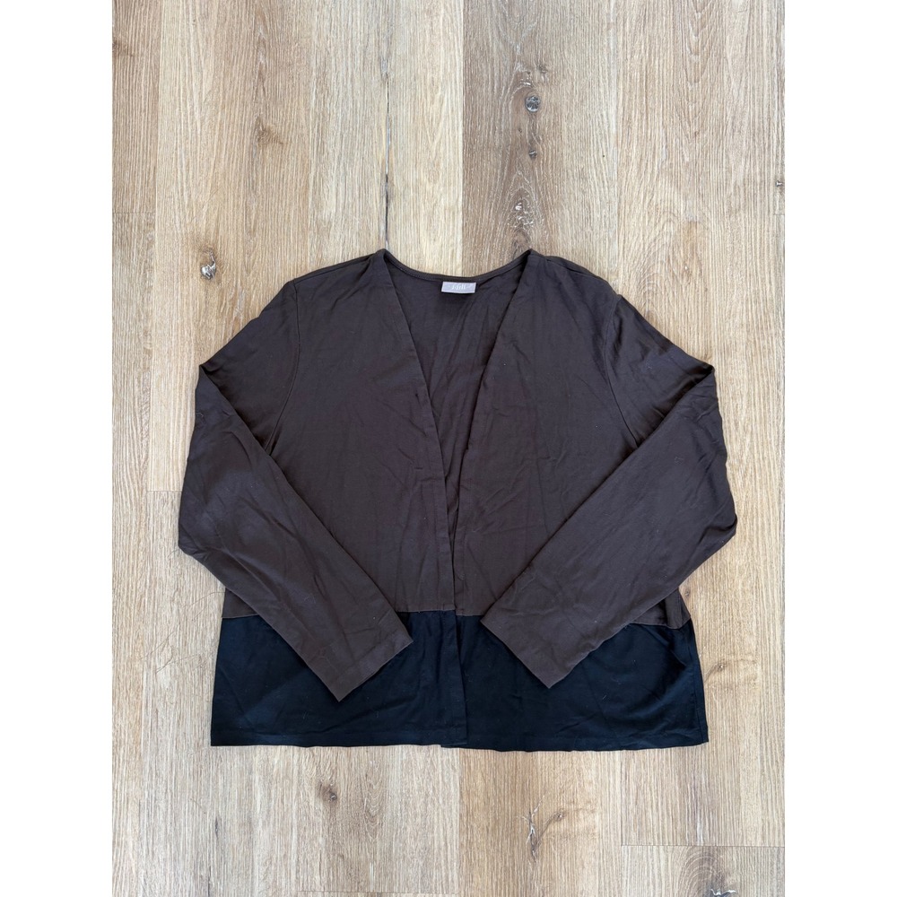 J. Jill Colorblock Open Front Cardigan Women Petite Brown Black Stretch Knit
